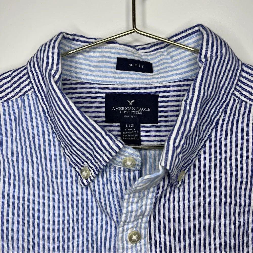 American Eagle Slim Fit Button Front Striped Color Block Shirt - Picture 5 of 6